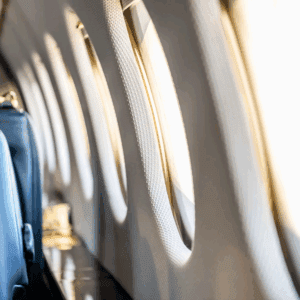 Interior view of aircraft cabin seats