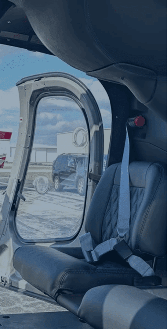 Helicopter cabin view with open door